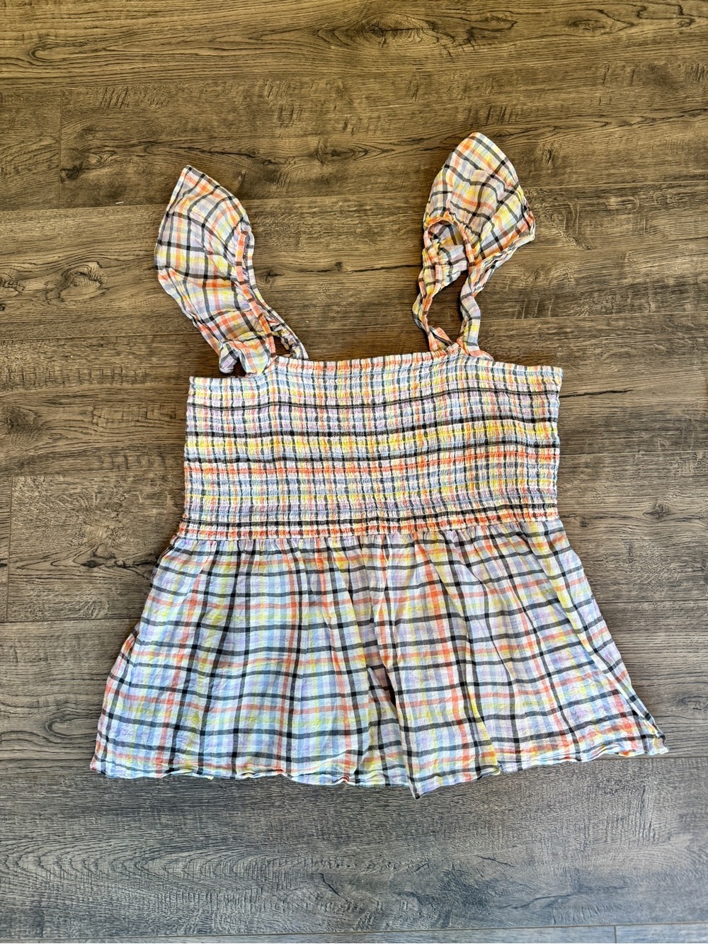 LOFT Multicolor Plaid Smocked Tank Top